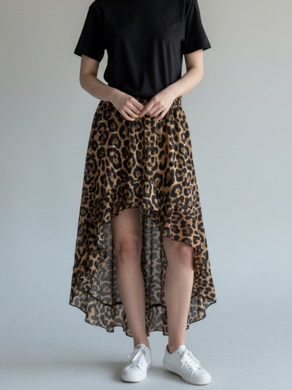 SHEIN Brown and Black Leopard High-Low Skirt